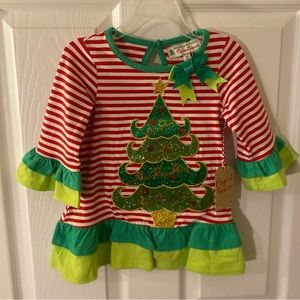 Girls Christmas Dress, Christmas Tree Ruffle Dress, Sequin Christmas Tree & Bows